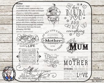 Mother Overlay / Mum Clip Art / Mom Digital Stamp / Word Art Quotes / Scrapbooking / Photography / Ai  / PSD / 40 PNG black,white,chalk,gold