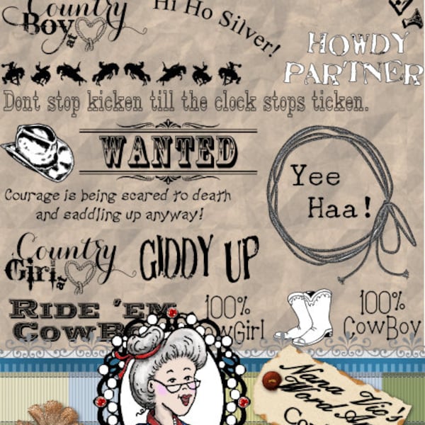 Cowboy / Cowgirl, Word Art, Sentiments, Photography overlay, Clipart, Instant Download, Digital Stamps, Digi, ID:NV-WA0004 By Nana Vic