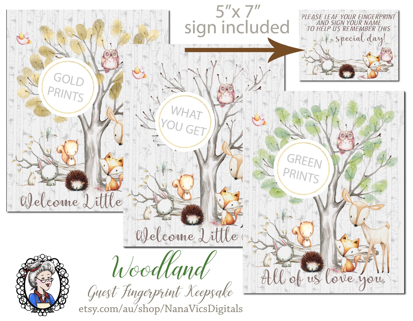 THUMBPRINT GUESTBOOK Printable Sign. Custom Woodland Baby - Etsy