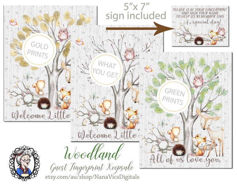 THUMBPRINT GUESTBOOK Printable Sign. Custom Woodland Baby - Etsy