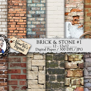 Brick & Stone Digital Paper, seamless backgrounds, brick texture, Scrapbooking Printable, photography brick back drops, 12 H Res 300 DPI