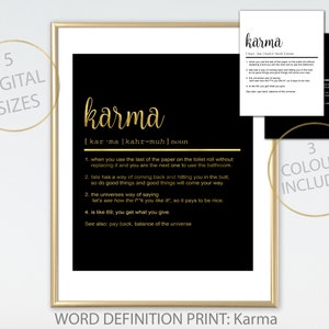 FUNNY WALL ART Definition Print Karma, Print Karma Definition, Print Bathroom Decor Toilet Poster Karma Poster Funny Definition Print Poster