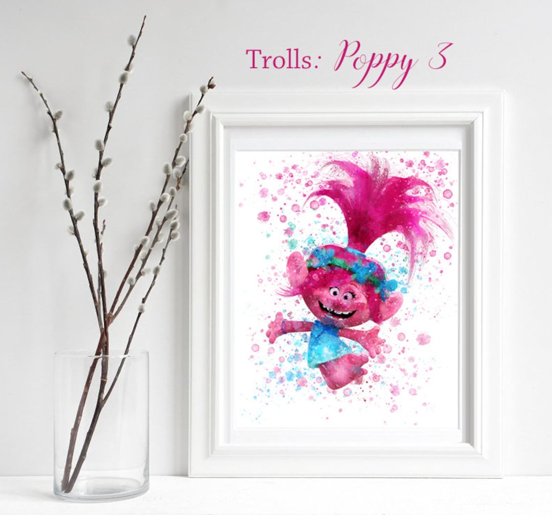 TROLLS; Poppy 3 Print, Trolls Watercolor, Trolls Nursery Decor, Troll ...