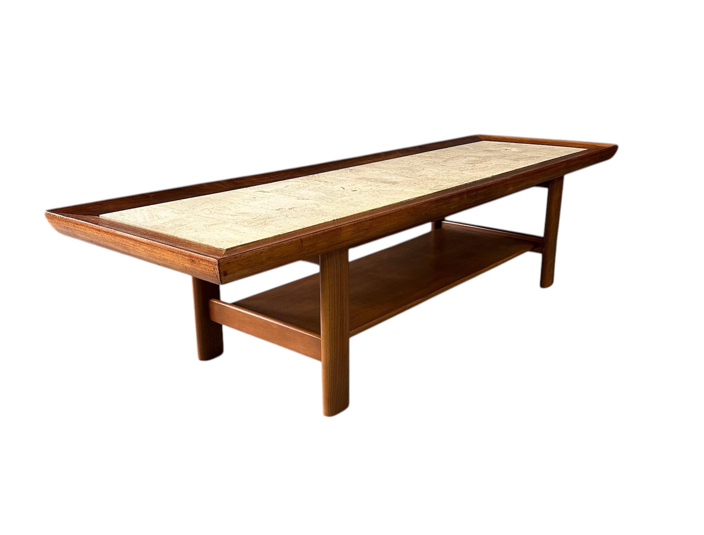 Widdicomb Travertine and Walnut Coffee Table by Dale Ford Mid Century