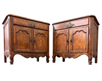 Baker Furniture Pair of French Provincial Oak Two Door Nightstands with One Drawer
