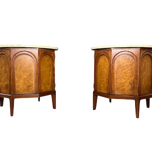 Thomasville &quot;Arched&quot; Series End Table/Nightstand Travertine, Walnut & Olive Burl
