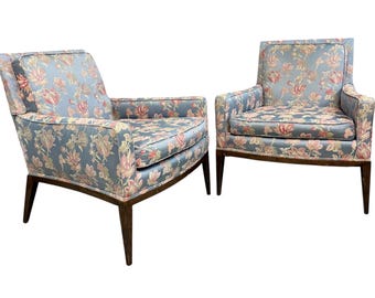 Pair of Walnut Framed Lounge Chairs by Harvey Probber Mid Century