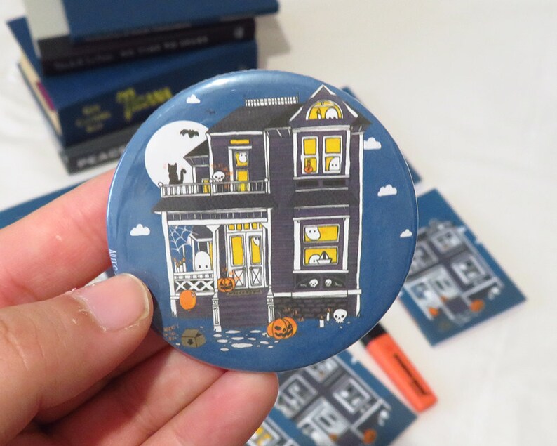 Haunted House 58mm Large Pin Illustration Pinback Button image 3