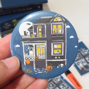 Haunted House 58mm Large Pin Illustration Pinback Button image 1