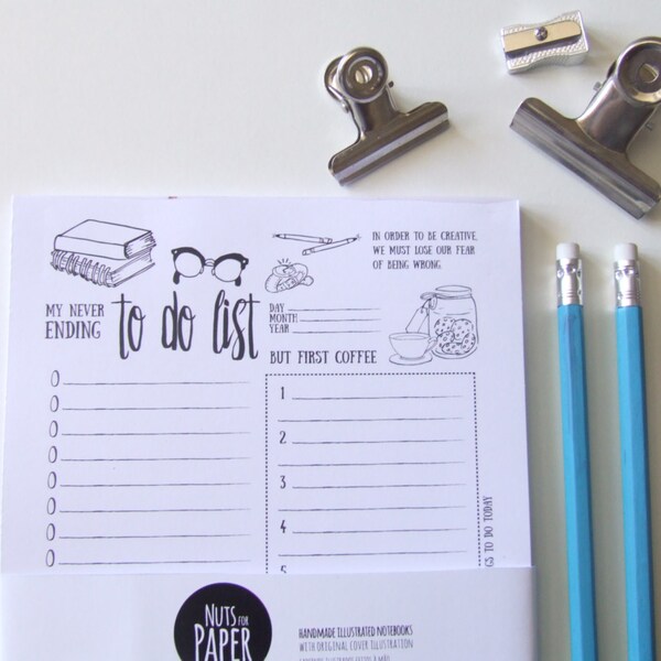 My never Ending Daily To do List - Planner Notepad  - Desk Pad - Undated Planner - Illustrated