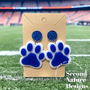 Game Day Paw Print Earrings / High School Football Team Earrings/ Dog Paw Earrings / College Sports Earrings / Spirit Wear / Mascot