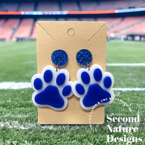 Game Day Paw Print Earrings / High School Football Team Earrings/ Dog Paw Earrings / College Sports Earrings / Spirit Wear / Mascot