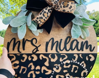 Leopard Teacher Door Hanger / Teacher Gift / Personalized Teacher Sign / Teacher Appreciation Gifts Cheetah Door Sign