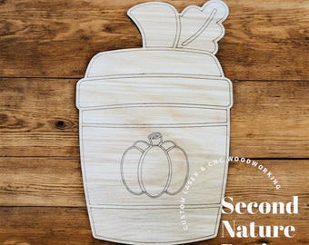 Blanc citrouille latte NON FINI / Blanc en bois d'automne / Accroche-porte citrouille d'automne non peint / Blanc en bois de café d'automne