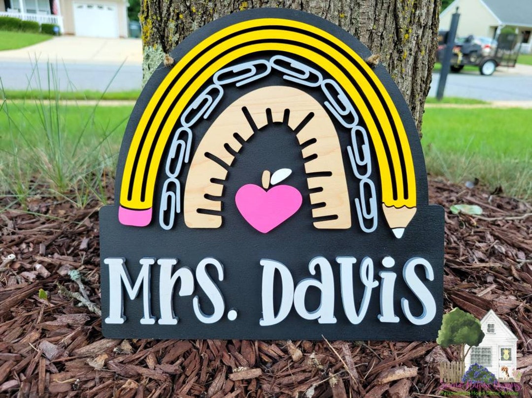 Pencil Rainbow Door Hanger / Teacher Gift / Personalized Pencil Sign ...