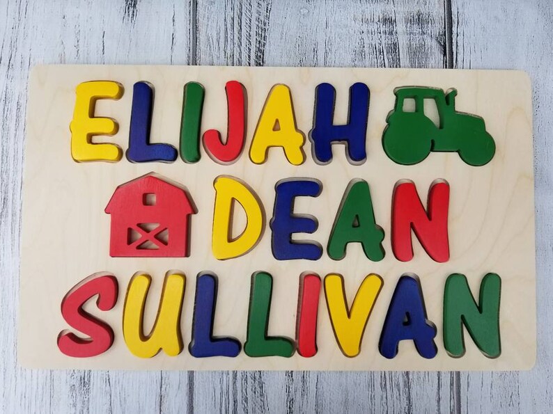 Barn Tractor Wooden Name Puzzle 3d Name Puzzle Custom Etsy