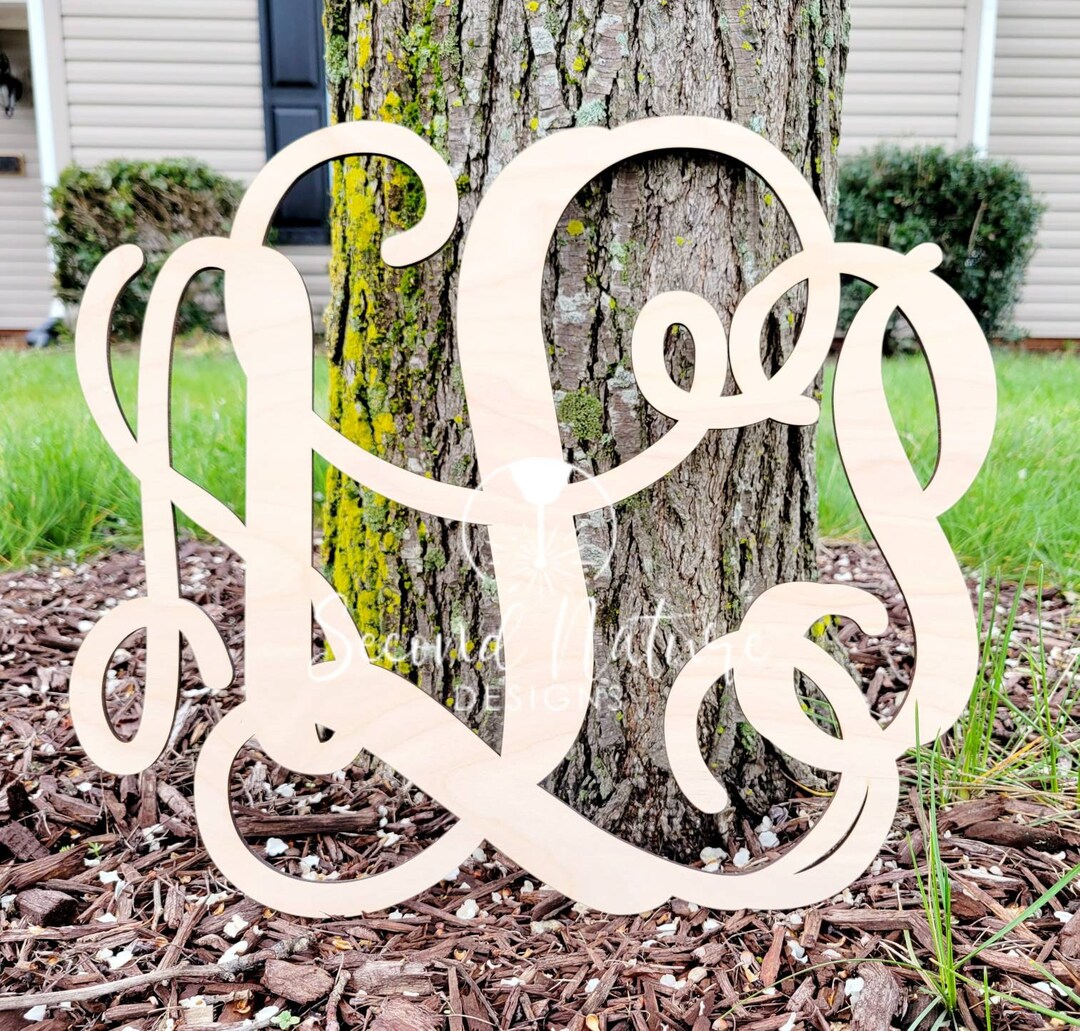 UNFINISHED Wood Initial Door Hanger With / Initial Door Wreath