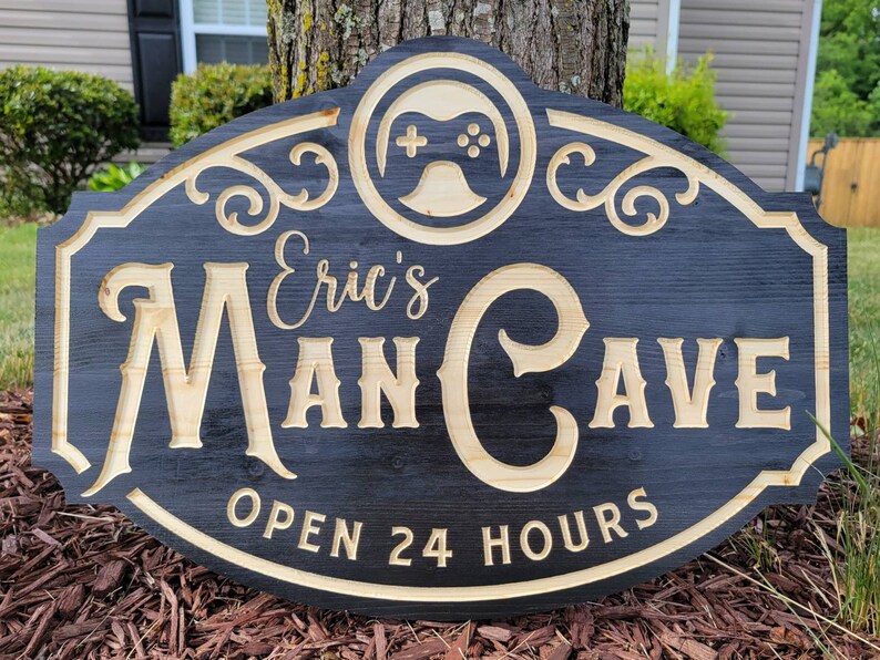 Personalized Man Cave Sign / Wooden Engraved Man Cave Sign / Etsy