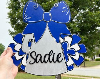 Porte-voix personnalisé/signe de pom-pom girl/accroche-porte à pompons Cheer/signe de pom-pom girl