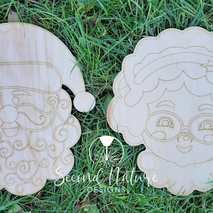 UNFINISHED Santa Blank / Santa Wood Blank/ Unpainted Christmas Door Hanger Mrs Claus
