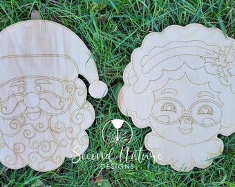 UNFINISHED Santa Blank / Santa Wood Blank/ Unpainted Christmas Door Hanger Mrs Claus