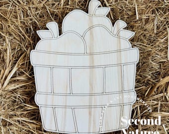 Panier de pommes en bois non fini / Pommes d'automne en bois / Pomme de Thanksgiving non peinte accroche-porte