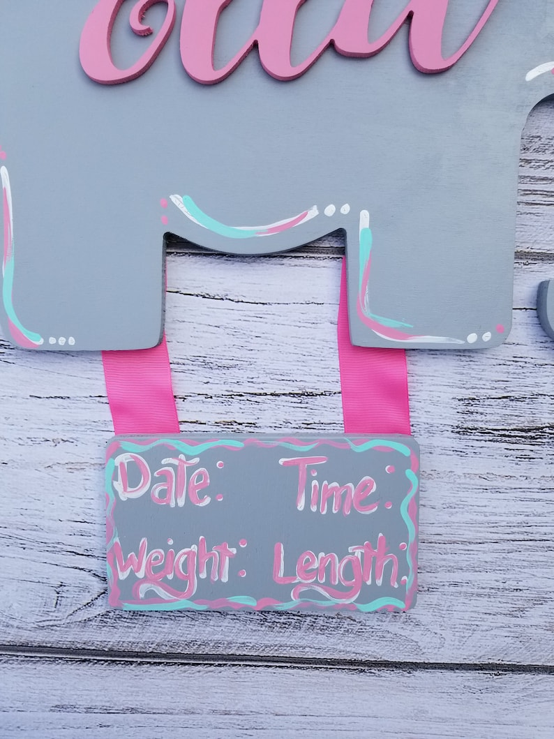 Hand Painted Elephant Door Hanger Initial Door Wreath 3d Monogram Hospital Door Hanger Baby Girl Birth Stats Sign Elephant Hospital Wreaths Door Hangers Home Living