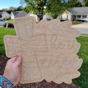 UNFINISHED He is Risen Wood Blank / Easter Religious Wood Blank/ Unpainted Christian Door Hanger / He is Risen Sign/ Nativity Cutout