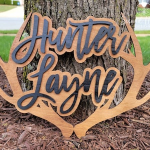 3D Personalized Deer Antler Sign | Boy&#39;s Antler Name Sign | Deer Antlers Nursery Decor | Monogram Kids Room Decor