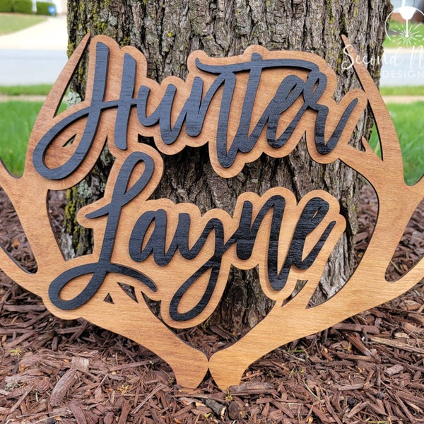 3D Personalized Deer Antler Sign | Boy's Antler Name Sign | Deer Antlers Nursery Decor | Monogram Kids Room Decor