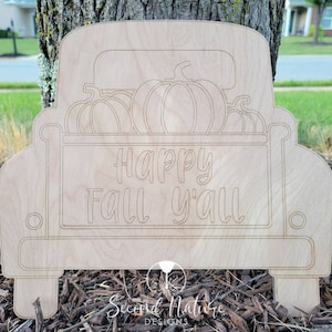 UNFINISHED Pumpkin Truck Blank / Old Truck Wood Blank/ Unpainted Fall Truck with Pumpkin Door Hanger Cutout