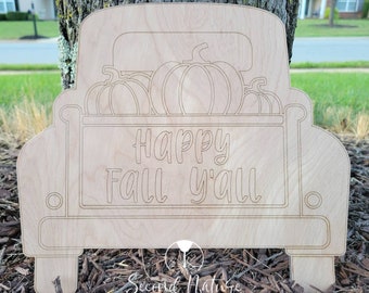 UNFINISHED Pumpkin Truck Blank / Old Truck Wood Blank/ Unpainted Fall Truck with Pumpkin Door Hanger Cutout