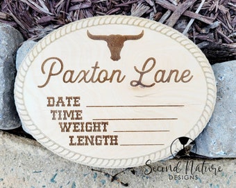 Baby Boy Bull Birth Stats Sign / Boy Nursery Door Hanger / Bull Hospital Sign Boy / Wood Birth Sign / Western Baby Sign
