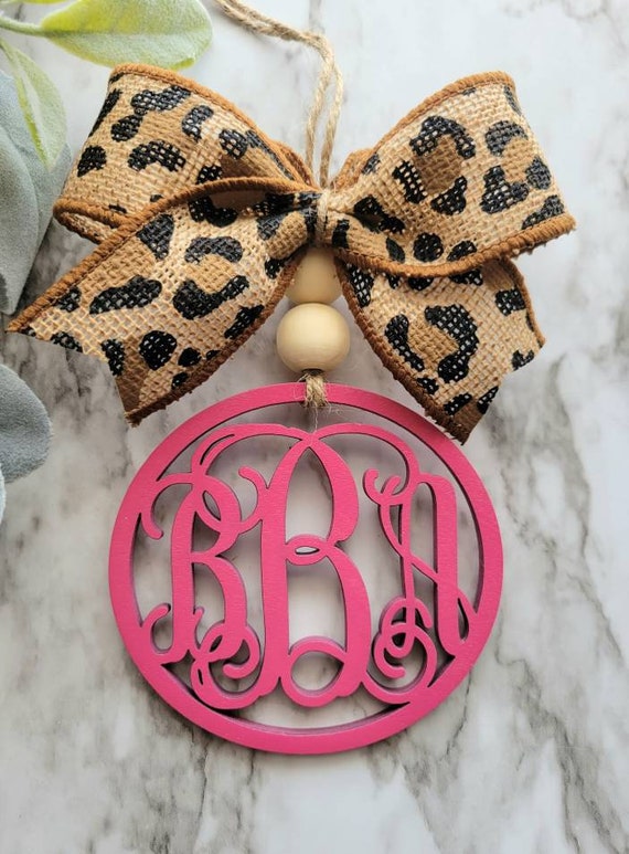Monogram Rear View Mirror Charm / Leopard Print Car Monogram / Petite Monogram Car Charm