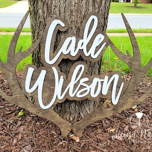 3D Personalized Deer Antler Sign | Boy&#39;s Antler Name Sign | Deer Antlers Nursery Decor | Monogram Kids Room Decor