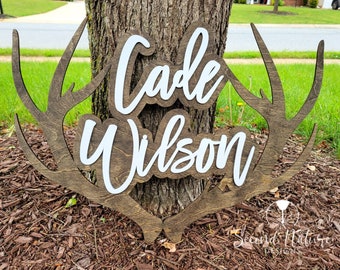 3D Personalized Deer Antler Sign | Boy's Antler Name Sign | Deer Antlers Nursery Decor | Monogram Kids Room Decor