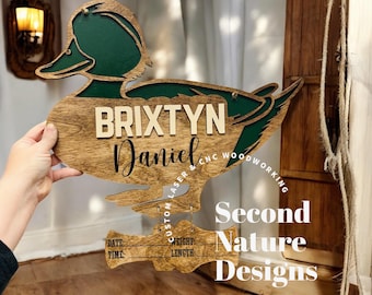 Baby Boy Duck Birth Stats Sign / Nursery Announcement / Newborn Hospital Sign / Wood Birth Sign / Baby Sign Mallard Duck Head Door Hanger