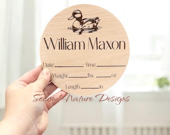 Baby Boy Duck Hunting Birth Stats Sign / Boy Nursery Door Hanger / Duck Hunt Hospital Door Hanger Boy / Wood Birth Sign / Baby Announcement