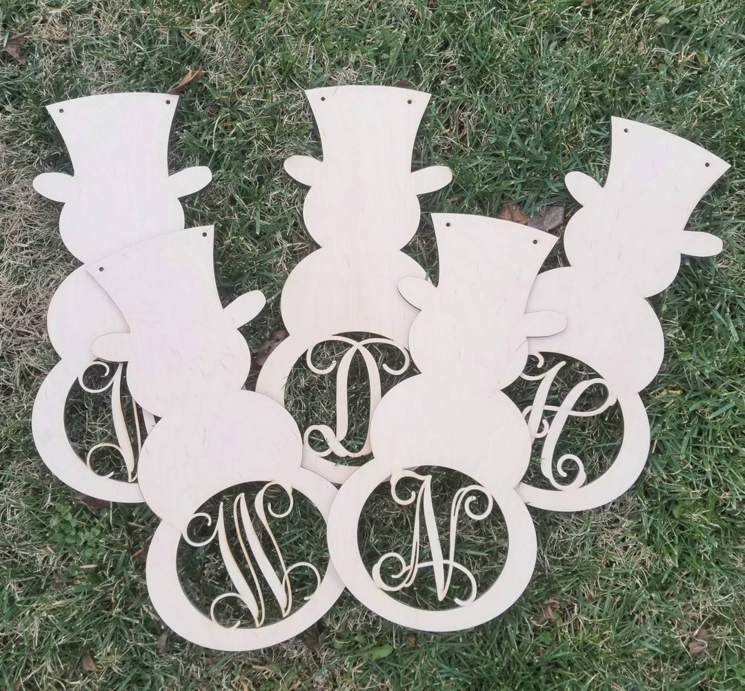 UNFINISHED Monogram Snowman Door Hanger / Wood Winter Door Hanger ...
