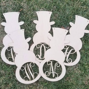 UNFINISHED Monogram Snowman Door Hanger / Wood Winter Door Hanger / Monogram Door Hanger / Snowman Initial Door Hanger Monogram