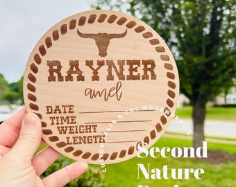 Baby Boy Bull Birth Stats Sign / Boy Nursery Door Hanger / Bull Hospital Sign Boy / Wood Birth Sign / Western Baby Sign