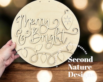 Joyeux Noël 3D inachevé / guirlandes lumineuses en bois / accroche-porte de Noël non peint / découpe de bois de Noël joyeux et lumineux