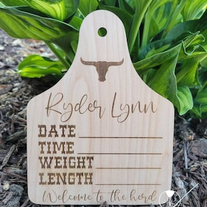 Baby Boy Cow Birth Stats Sign / Boy Nursery Door Hanger / Cattle Tag Hospital Sign Boy / Wood Birth Sign / Western Baby Sign Bull