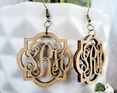 Wooden Monogram Earrings Personalized Wood Earrings Circle Monogram Earrings Monogram Jewelry Monogram Earrings Wooden