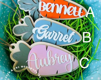 Etiquette de nom de panier de Pâques carotte / Etiquettes de nom de panier de Pâques / Etiquettes de nom de lapin / Etiquettes de nom en bois / Etiquettes de nom de cadeau / Noms de panier de Pâques