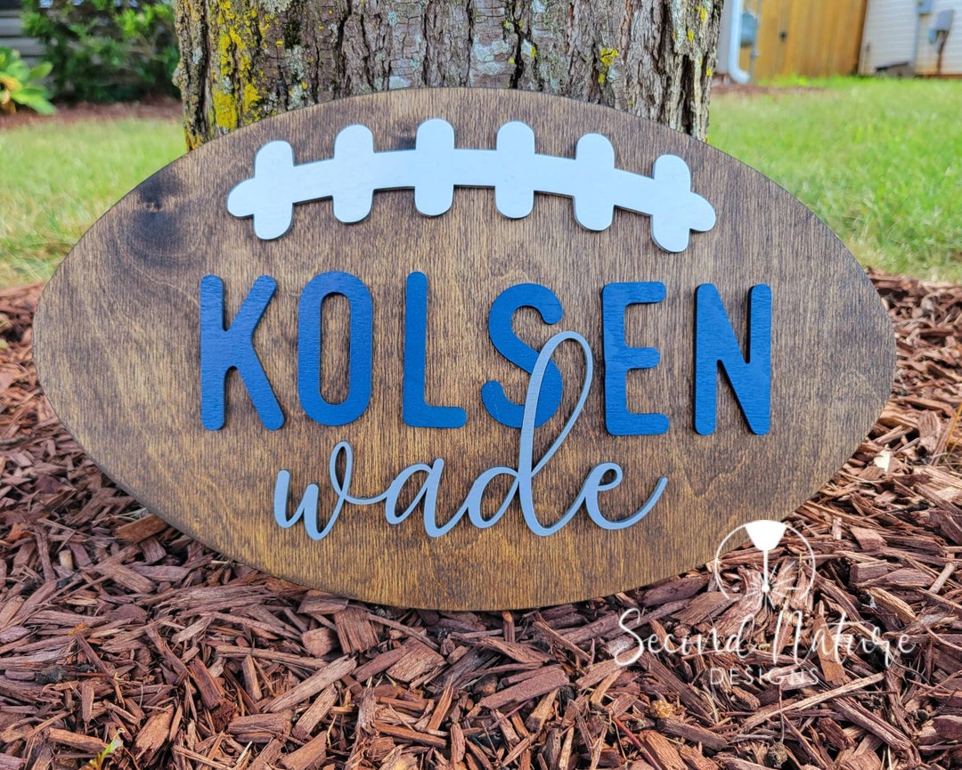 Football Baby Name Sign / Football Boy Nursery Door Hanger / Wood