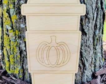 UNFINISHED Pumpkin Latte Blank / Fall Wood Blank/ Unpainted Fall Pumpkin Door Hanger / Fall Coffee Wood Blank