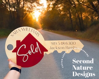 Personalized Wood Realtor Sign / Wooden Real Estate Agent Sign / Realtor Gift / Real Estate Office Sign / Sold By Sign Home Key Sign Closed