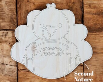 Blanc de football de dinde en bois NON FINI / Blanc de football de dinde de football d'automne / accroche-porte de dinde de Thanksgiving en bois