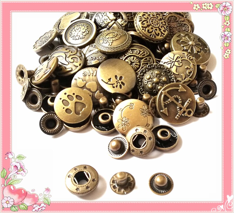 25 x Snap Buttons Antique Bronze Snap Buttons mix model 633 Etsy